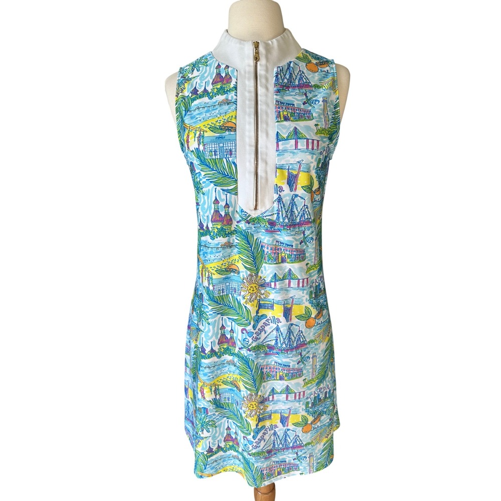 Kaeli Smith Custom 1/4 Zip Golf Tennis Shift Midi Dress Tampa Gasparilla Print M